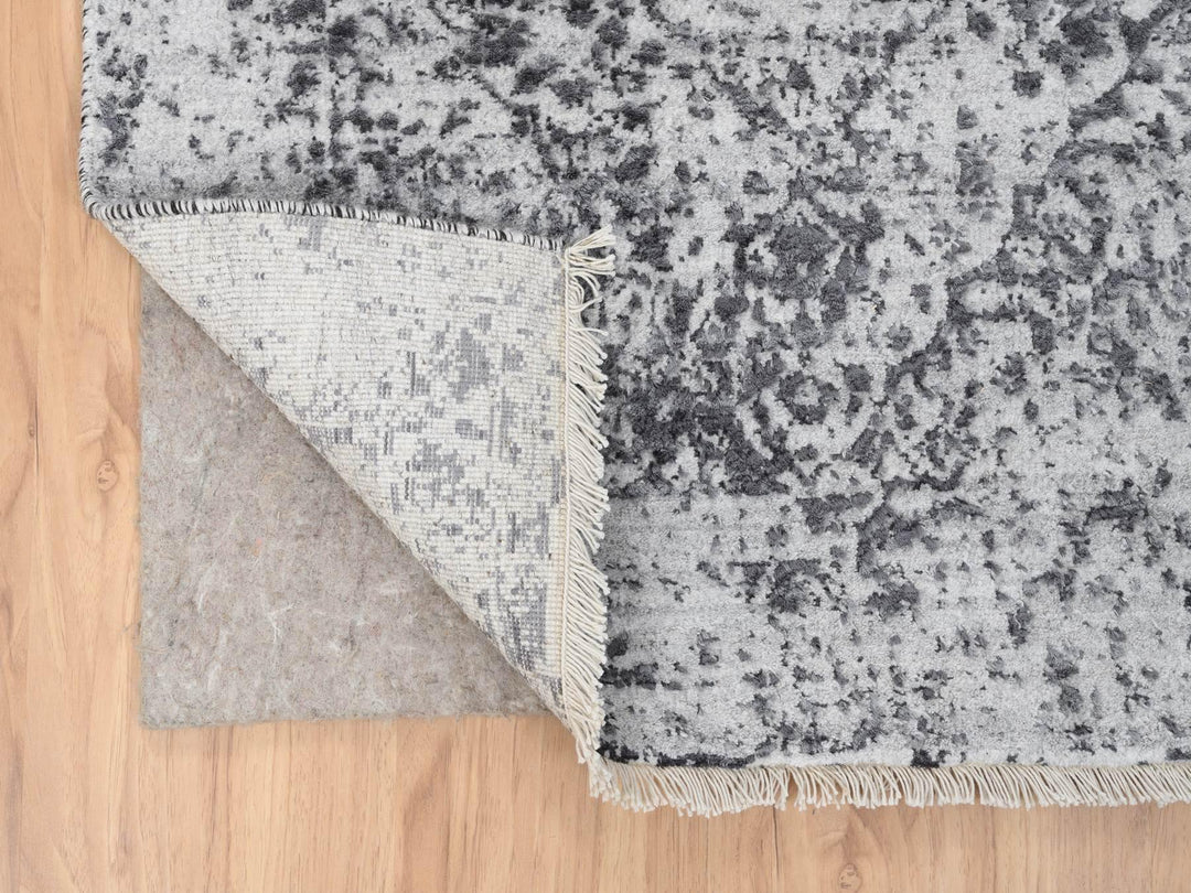 2'7" x 18'1" New Hand Knotted Grey Wool & Silk Runner Oriental Rug - MOA10264559