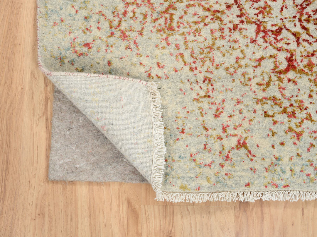 4'2" x 6'0" New Hand Knotted Pink Wool & Silk Rectangle Oriental Rug - MOA10264561