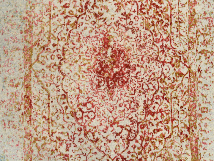 4'2" x 6'0" New Hand Knotted Pink Wool & Silk Rectangle Oriental Rug - MOA10264561