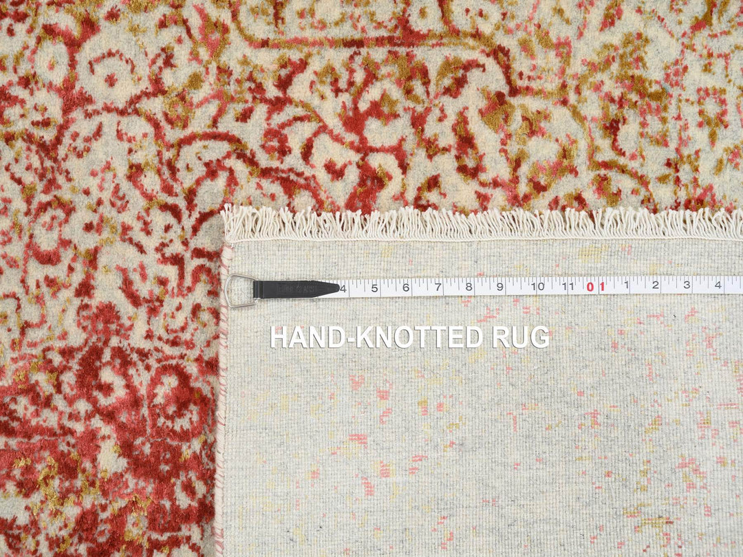 4'2" x 6'0" New Hand Knotted Pink Wool & Silk Rectangle Oriental Rug - MOA10264561