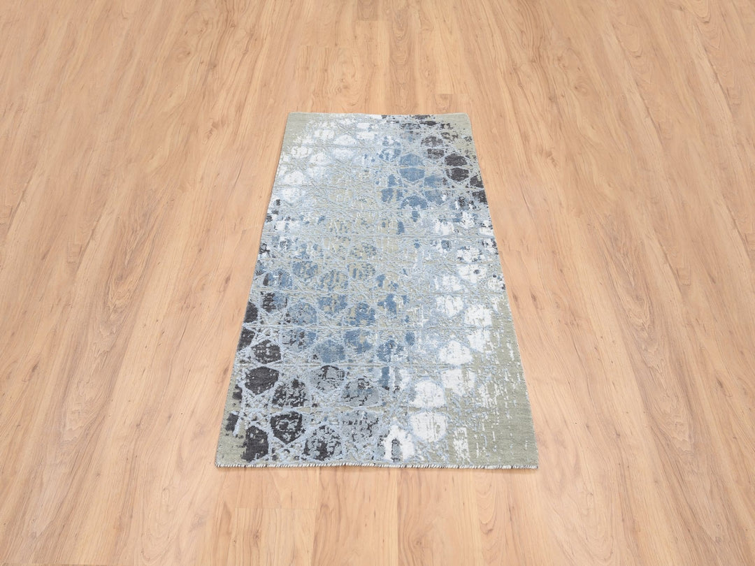2'8" x 5'10" New Hand Knotted Grey Wool & Silk Rectangle Oriental Rug - MOA10264562