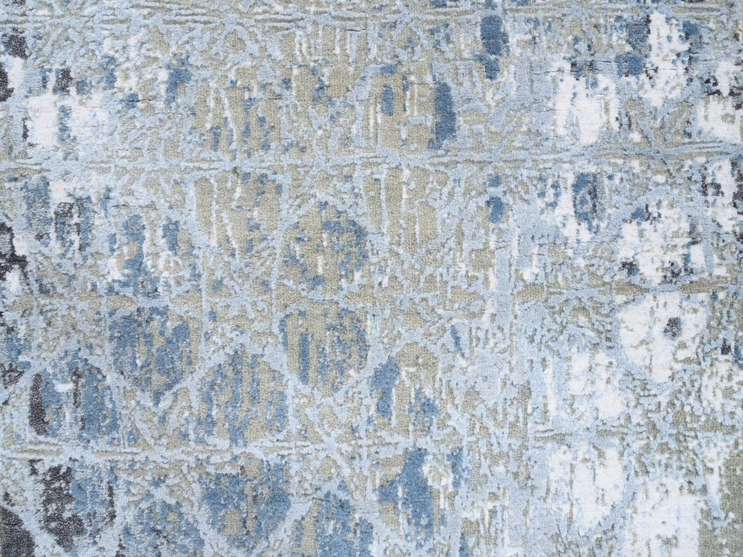 2'8" x 5'10" New Hand Knotted Grey Wool & Silk Rectangle Oriental Rug - MOA10264562