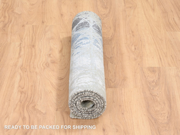 2'8" x 5'10" New Hand Knotted Grey Wool & Silk Rectangle Oriental Rug - MOA10264562