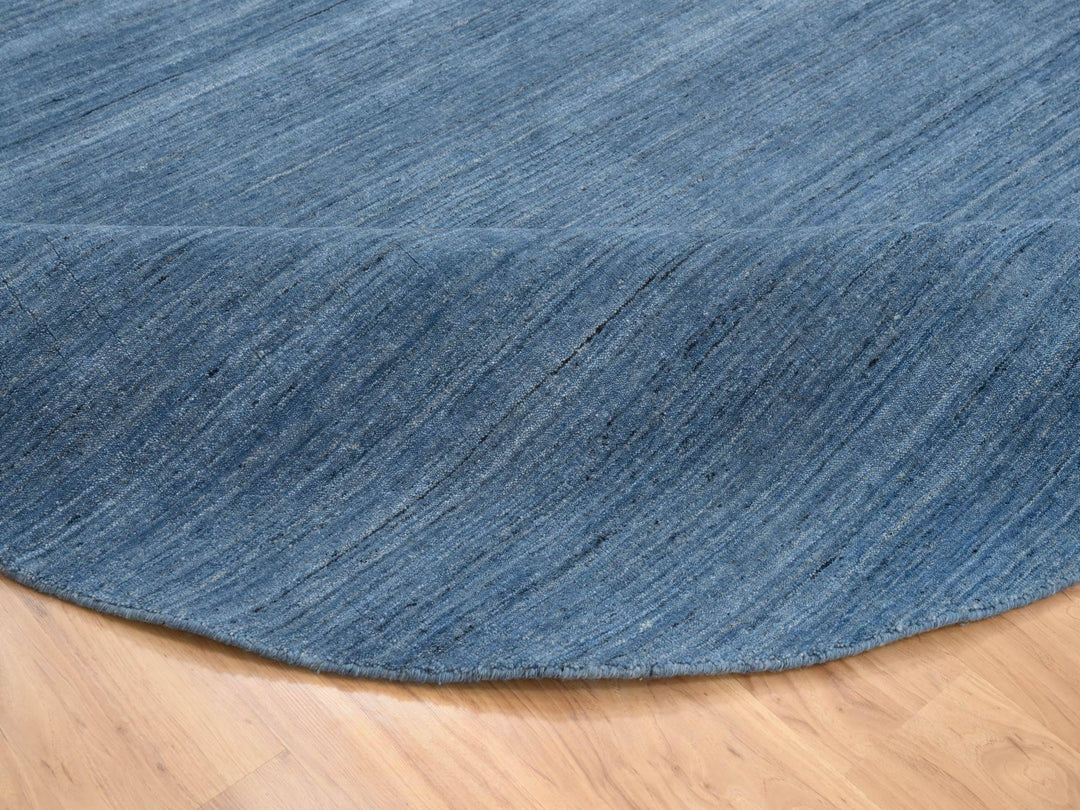8'0" x 8'0" New Hand Loomed Blue Wool Round Oriental Rug - MOA10264577