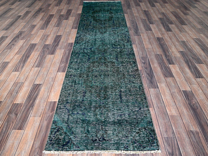 2'6" x 9'8" Vintage Hand Knotted Overdyed Wool Runner Oriental Rug - MOA102645