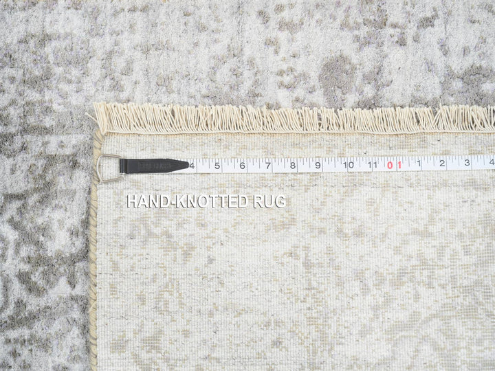 2'6" x 8'0" New Hand Knotted Grey Wool & Silk Runner Oriental Rug - MOA10264600