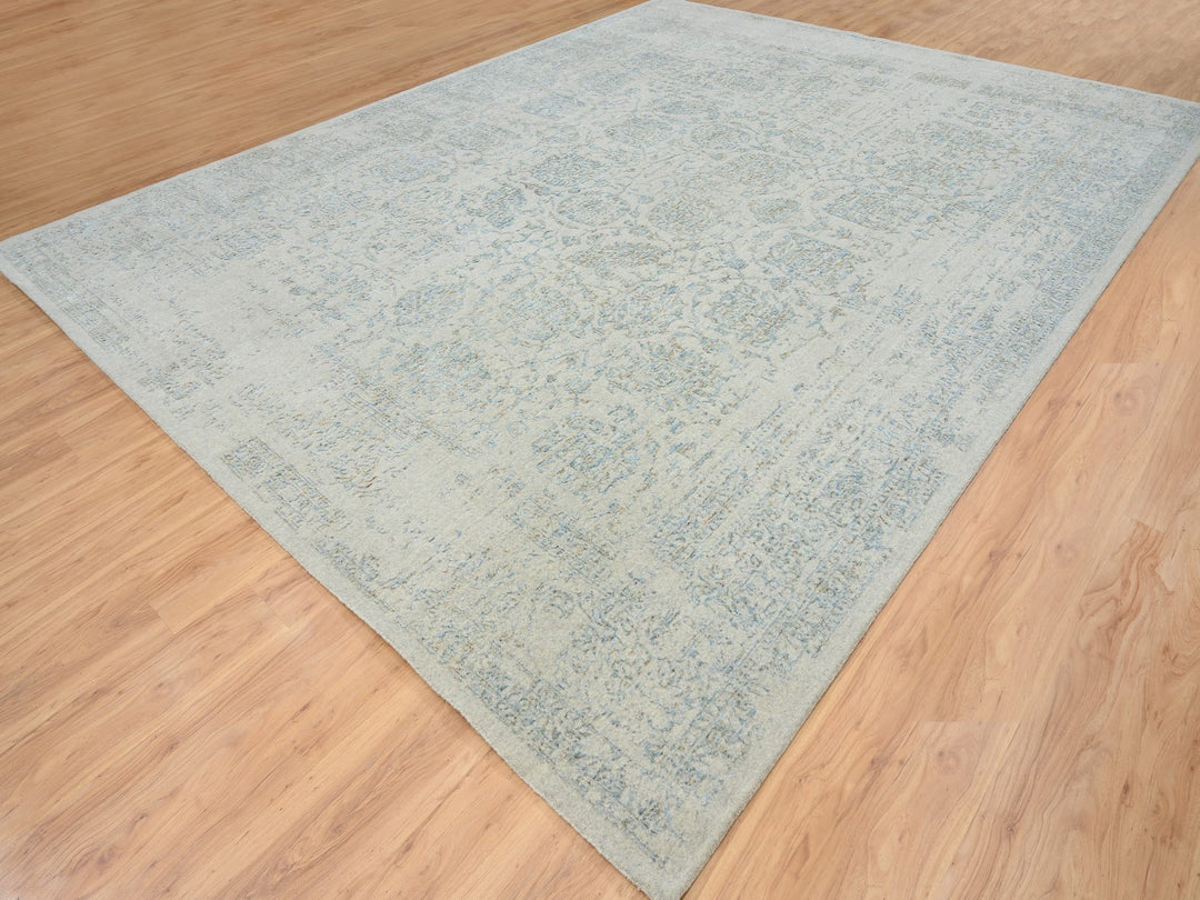 12'0" x 15'1" New Hand Loomed Blue Wool & Silk Rectangle Oriental Rug - MOA10264604