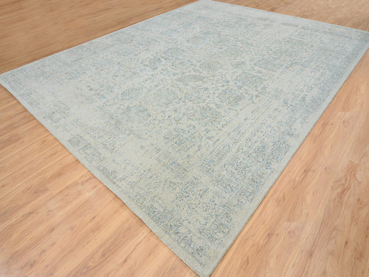 12'0" x 15'1" New Hand Loomed Blue Wool & Silk Rectangle Oriental Rug - MOA10264604