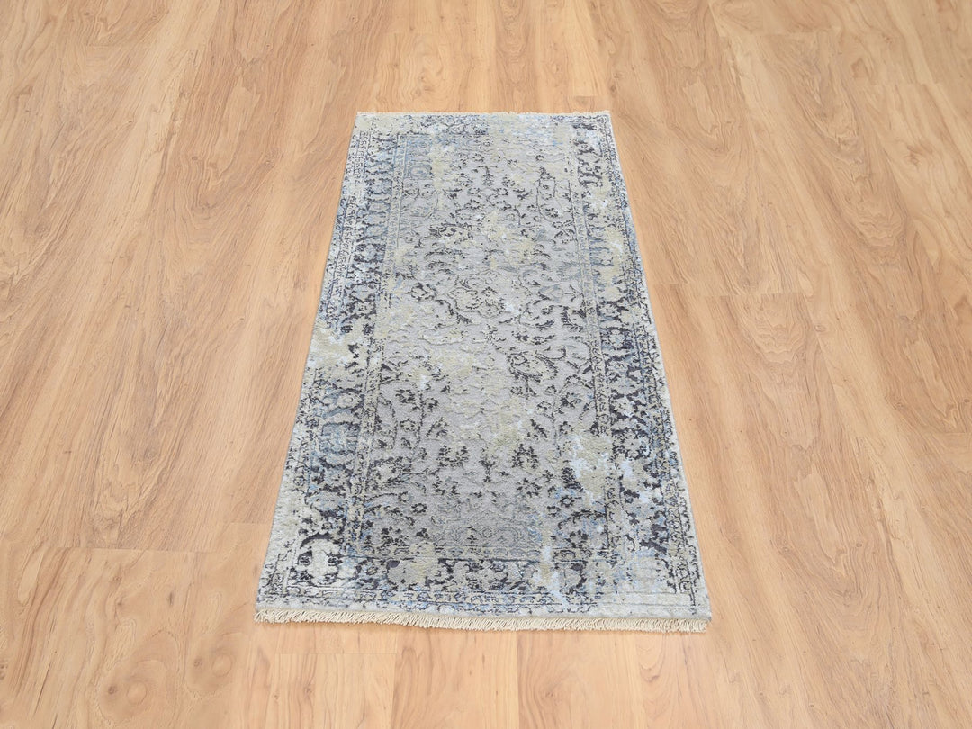 2'6" x 6'1" New Hand Knotted Grey Wool & Silk Runner Oriental Rug - MOA10264609
