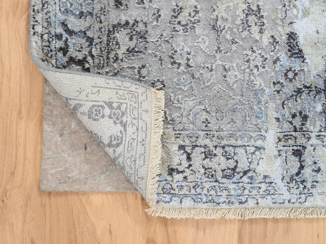 2'6" x 6'1" New Hand Knotted Grey Wool & Silk Runner Oriental Rug - MOA10264609