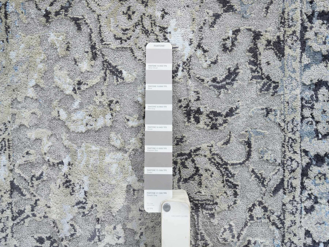 2'6" x 6'1" New Hand Knotted Grey Wool & Silk Runner Oriental Rug - MOA10264609