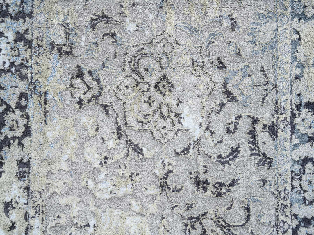 2'6" x 6'1" New Hand Knotted Grey Wool & Silk Runner Oriental Rug - MOA10264609