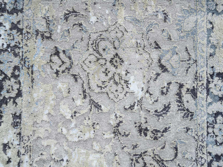 2'6" x 6'1" New Hand Knotted Grey Wool & Silk Runner Oriental Rug - MOA10264609
