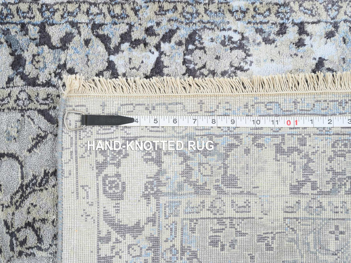 2'6" x 6'1" New Hand Knotted Grey Wool & Silk Runner Oriental Rug - MOA10264609