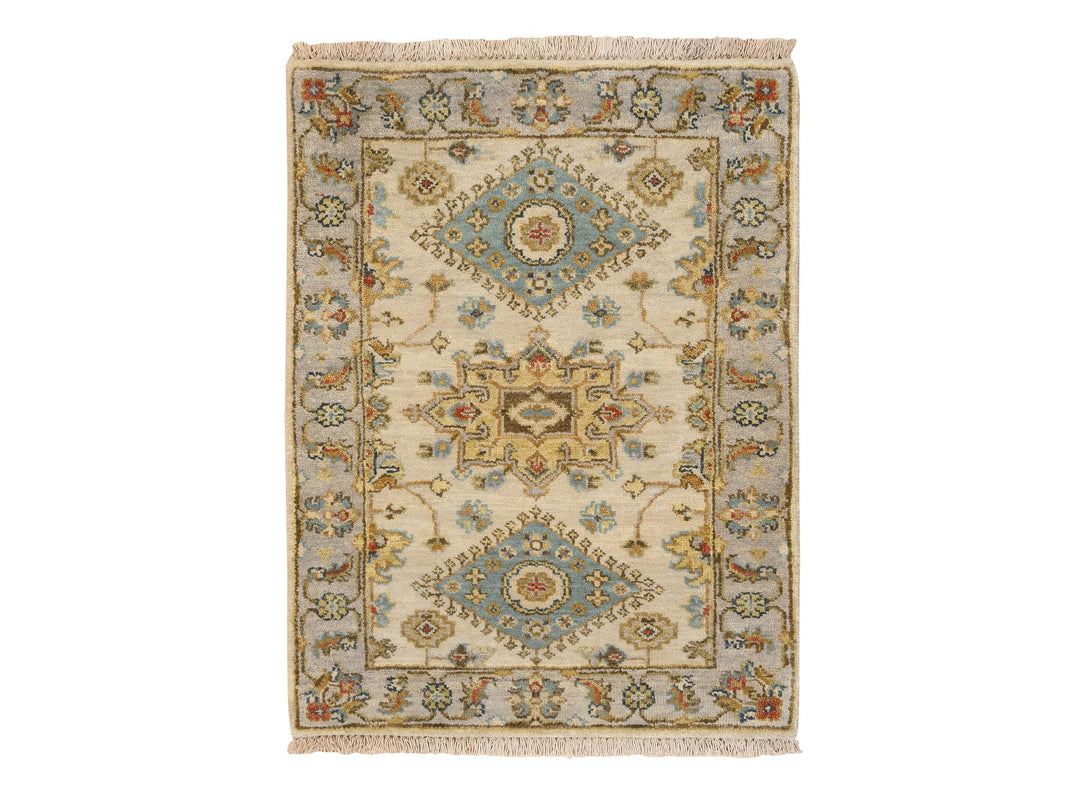2'1" x 3'0" New Hand Knotted Ivory Wool Rectangle Oriental Rug - MOA10264637