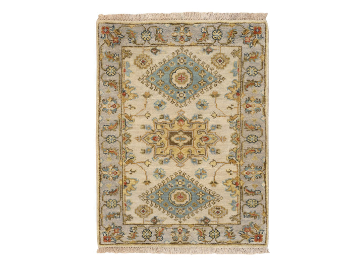 2'1" x 3'0" New Hand Knotted Ivory Wool Rectangle Oriental Rug - MOA10264637