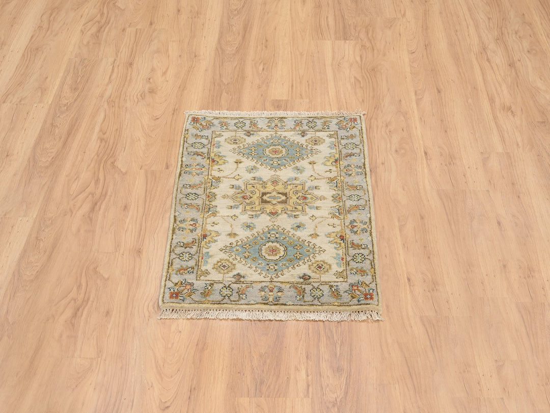 2'1" x 3'0" New Hand Knotted Ivory Wool Rectangle Oriental Rug - MOA10264637