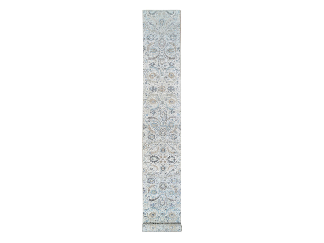 2'6" x 18'1" New Hand Knotted Ivory Wool & Silk Runner Oriental Rug - MOA10264652