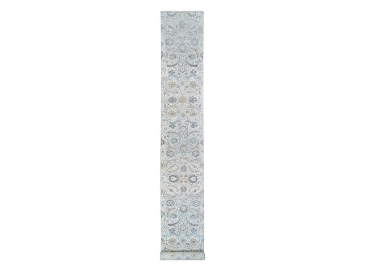 2'6" x 18'1" New Hand Knotted Ivory Wool & Silk Runner Oriental Rug - MOA10264652