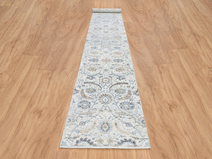 2'6" x 18'1" New Hand Knotted Ivory Wool & Silk Runner Oriental Rug - MOA10264652