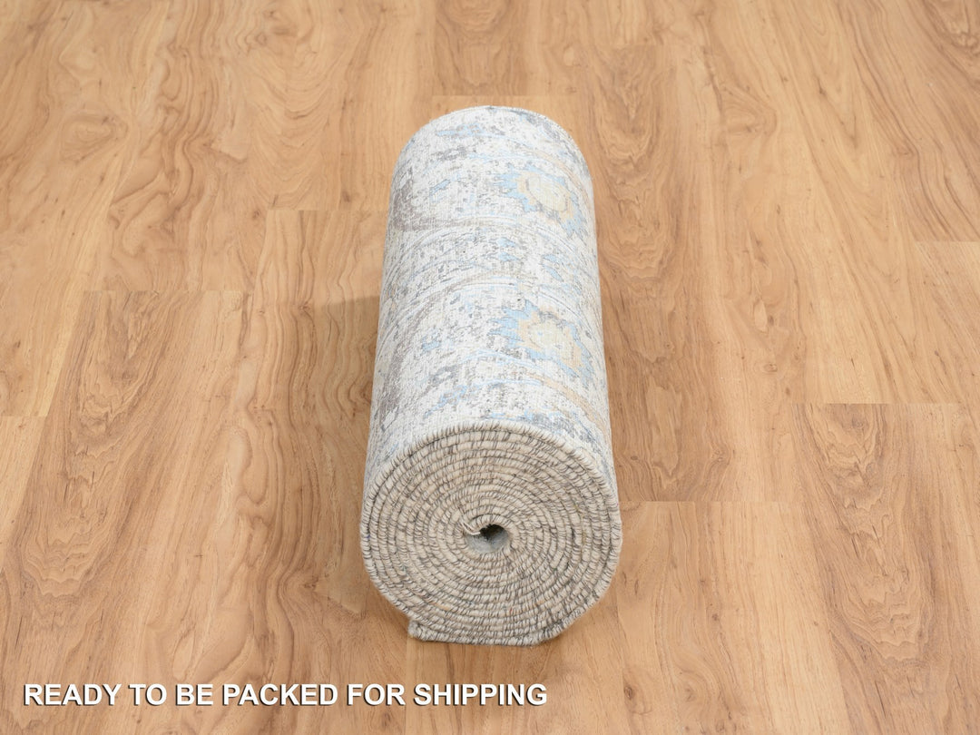 2'6" x 18'1" New Hand Knotted Ivory Wool & Silk Runner Oriental Rug - MOA10264652