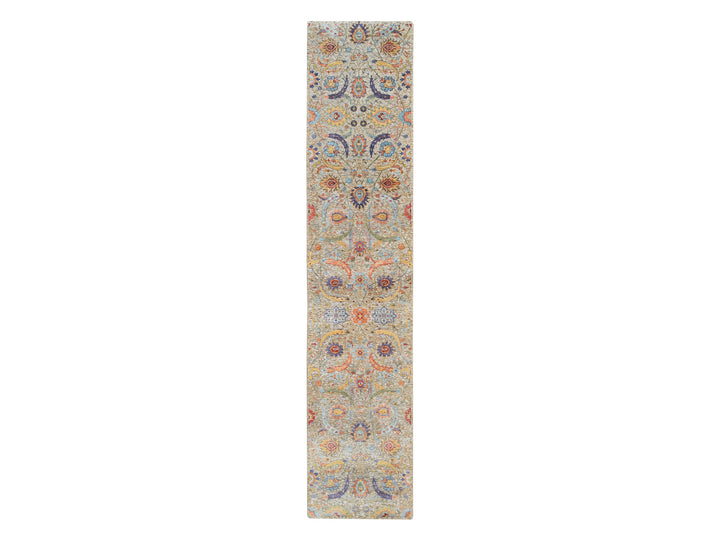 2'7" x 12'4" New Hand Knotted Beige Wool & Silk Runner Oriental Rug - MOA10264653