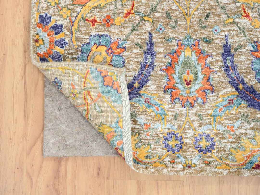 2'7" x 12'4" New Hand Knotted Beige Wool & Silk Runner Oriental Rug - MOA10264653