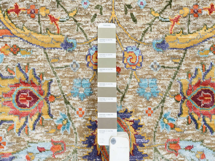 2'7" x 12'4" New Hand Knotted Beige Wool & Silk Runner Oriental Rug - MOA10264653