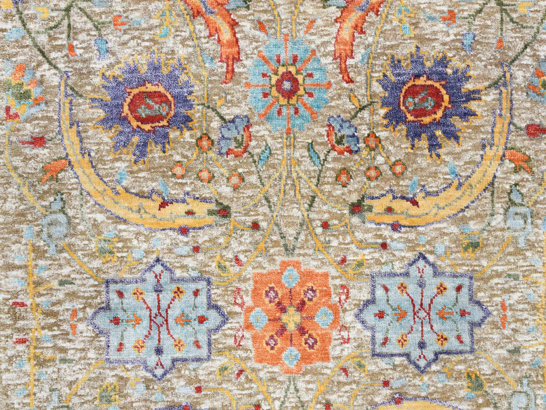 2'7" x 12'4" New Hand Knotted Beige Wool & Silk Runner Oriental Rug - MOA10264653
