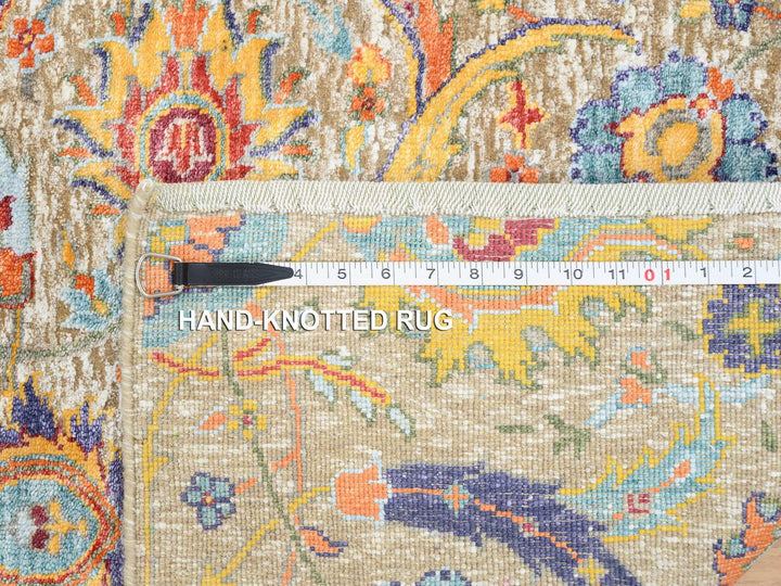 2'7" x 12'4" New Hand Knotted Beige Wool & Silk Runner Oriental Rug - MOA10264653