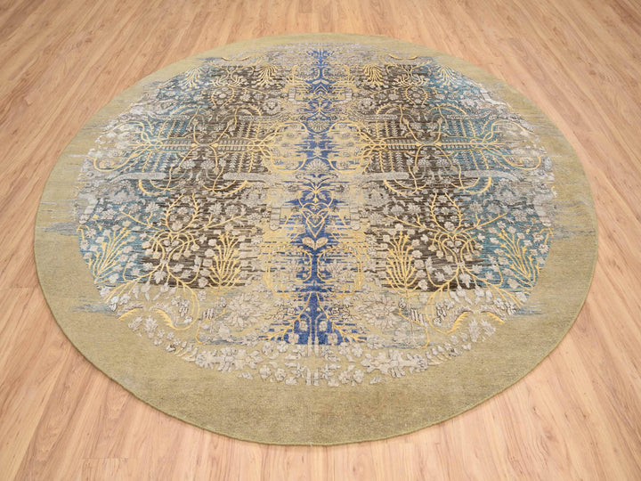 10'0" x 10'0" New Hand Knotted Brown Wool & Silk Round Oriental Rug - MOA10264661