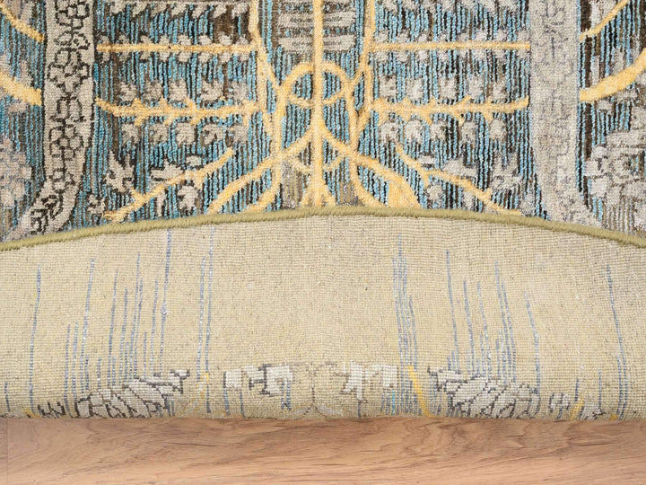 10'0" x 10'0" New Hand Knotted Brown Wool & Silk Round Oriental Rug - MOA10264661