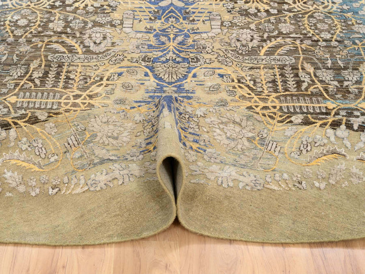 10'0" x 10'0" New Hand Knotted Brown Wool & Silk Round Oriental Rug - MOA10264661