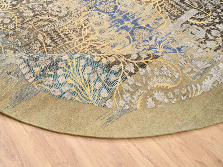 10'0" x 10'0" New Hand Knotted Brown Wool & Silk Round Oriental Rug - MOA10264661