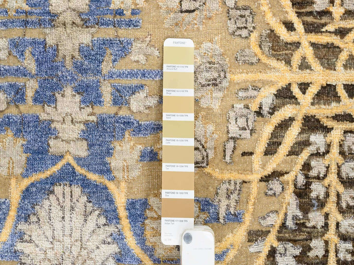 10'0" x 10'0" New Hand Knotted Brown Wool & Silk Round Oriental Rug - MOA10264661