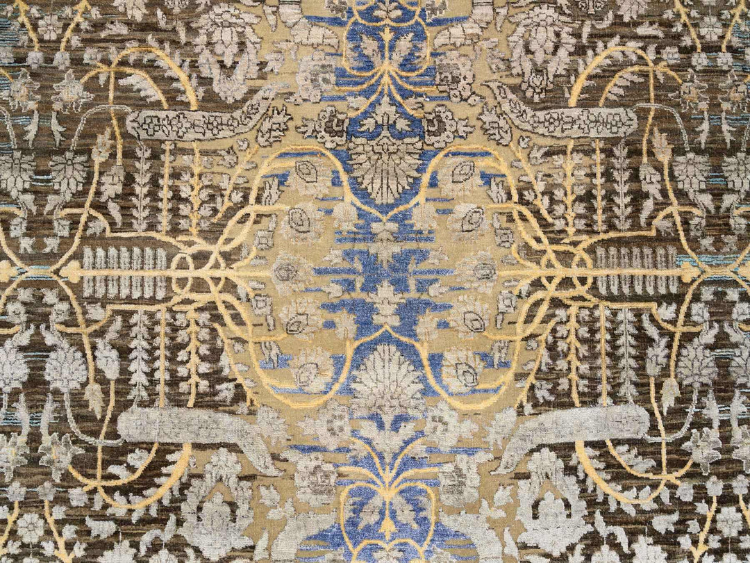 10'0" x 10'0" New Hand Knotted Brown Wool & Silk Round Oriental Rug - MOA10264661
