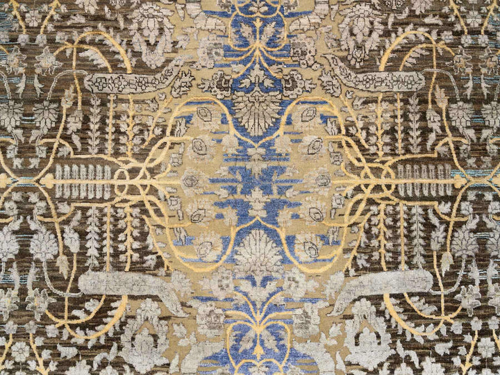 10'0" x 10'0" New Hand Knotted Brown Wool & Silk Round Oriental Rug - MOA10264661