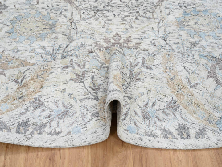 9'9" x 9'9" New Hand Knotted Ivory Wool & Silk Round Oriental Rug - MOA10264662