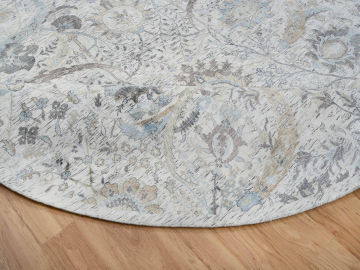 9'9" x 9'9" New Hand Knotted Ivory Wool & Silk Round Oriental Rug - MOA10264662
