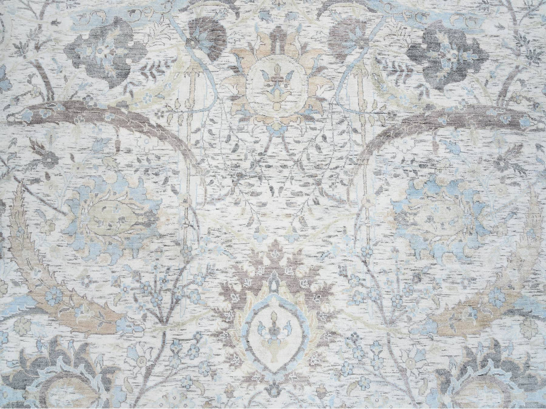 9'9" x 9'9" New Hand Knotted Ivory Wool & Silk Round Oriental Rug - MOA10264662