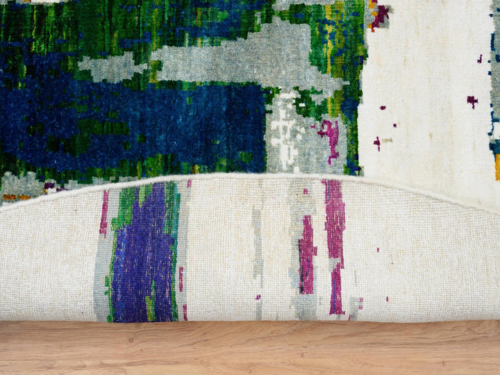 8'9" x 8'9" New Hand Knotted Multicolored Wool & Silk Round Oriental Rug - MOA10264665