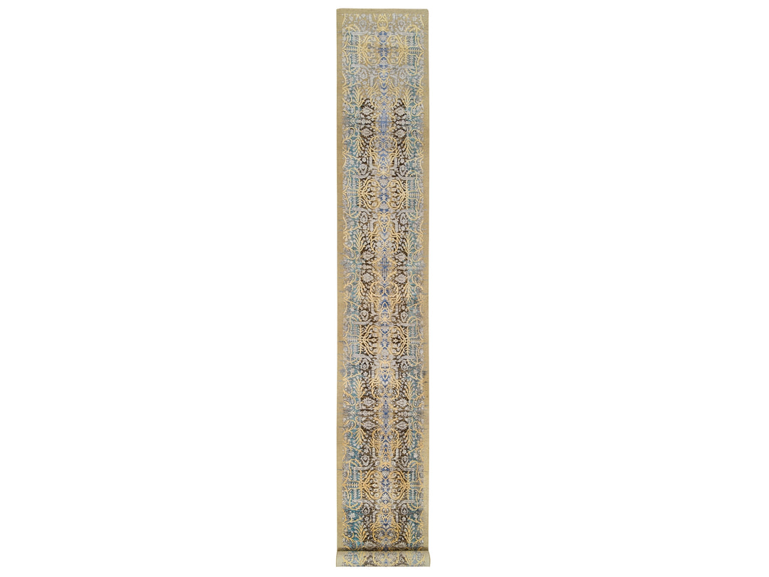 2'6" x 18'0" New Hand Knotted Brown Wool & Silk Runner Oriental Rug - MOA10264677