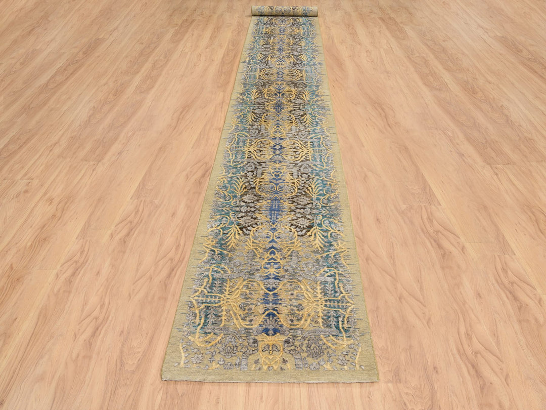2'6" x 18'0" New Hand Knotted Brown Wool & Silk Runner Oriental Rug - MOA10264677