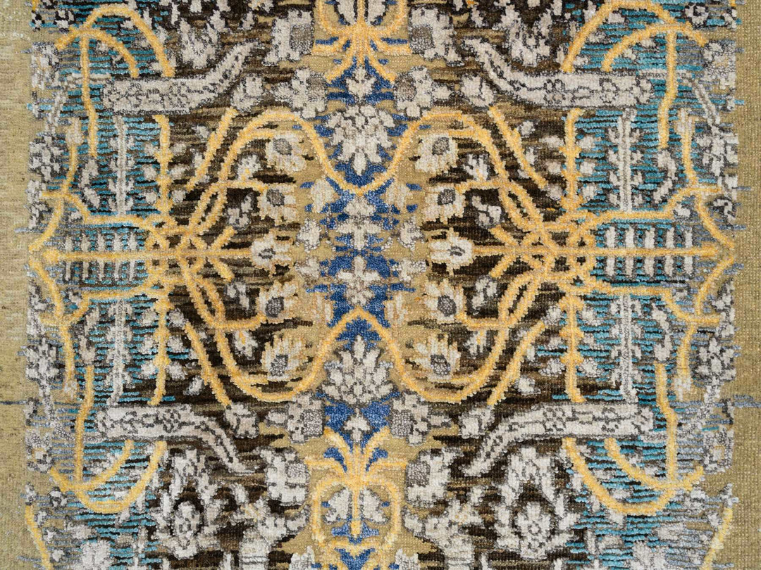 2'6" x 18'0" New Hand Knotted Brown Wool & Silk Runner Oriental Rug - MOA10264677