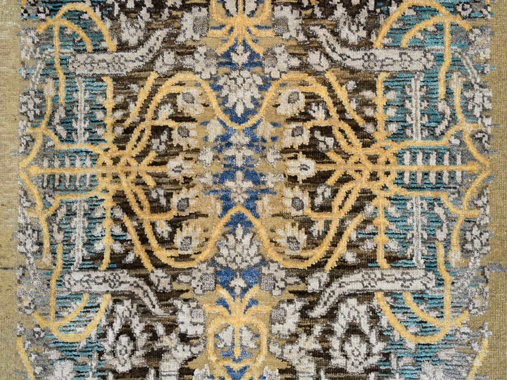 2'6" x 18'0" New Hand Knotted Brown Wool & Silk Runner Oriental Rug - MOA10264677