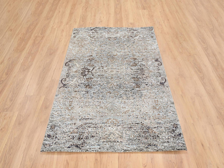 4'1" x 6'0" New Hand Knotted Brown Wool & Silk Rectangle Oriental Rug - MOA10264679