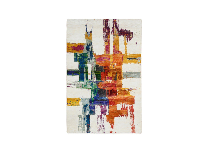 3'0" x 5'0" New Hand Knotted Multicolored Wool & Silk Rectangle Oriental Rug - MOA10264680