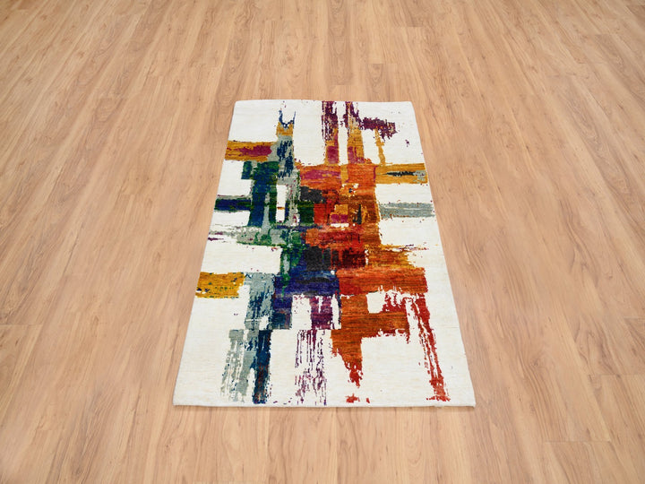 3'0" x 5'0" New Hand Knotted Multicolored Wool & Silk Rectangle Oriental Rug - MOA10264680