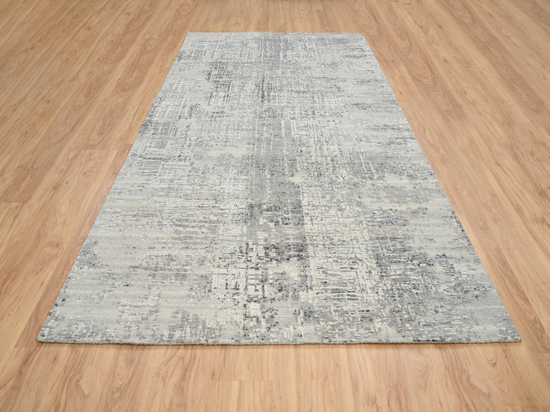 6'0" x 11'10" New Hand Knotted Grey Wool Runner Oriental Rug - MOA10264688