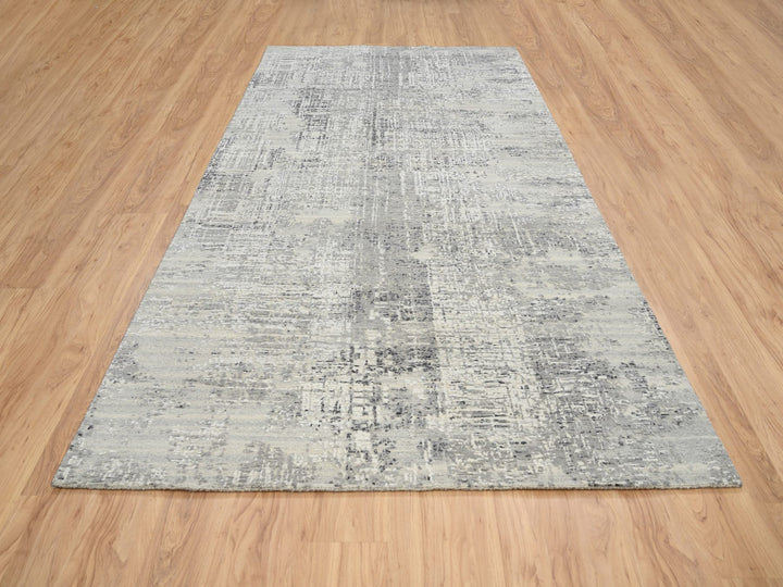 6'0" x 11'10" New Hand Knotted Grey Wool Runner Oriental Rug - MOA10264688